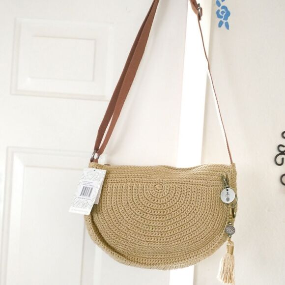New! THE Sak Ryder Crochet Crescent Crossbody Bag Hobo Hand-Crocheted Bamboo Tan - Picture 5 of 8